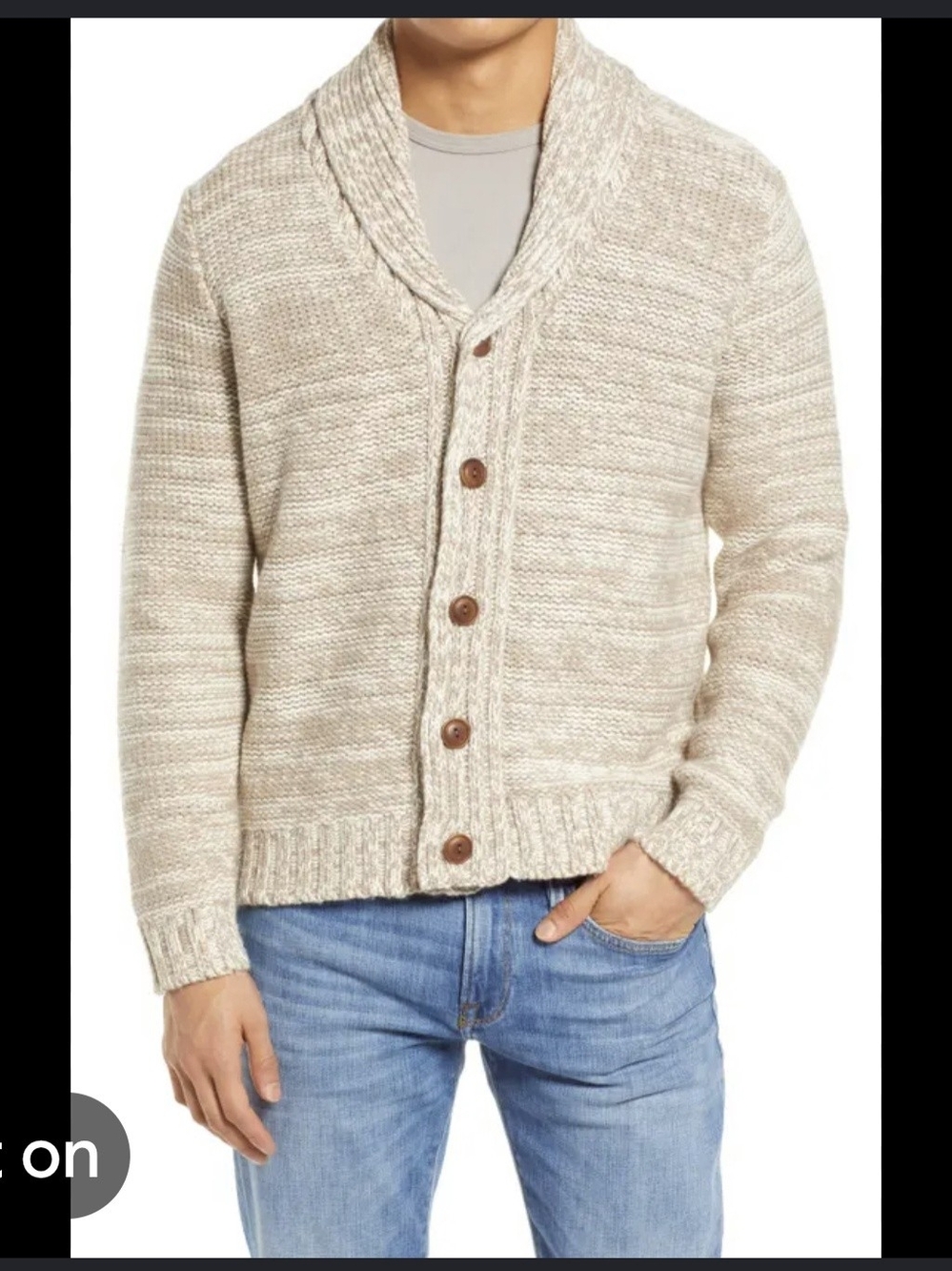 Outerknown NorthBeach Wool Organic Cotton Shawl Collar Sugarpine Tan Large Mens